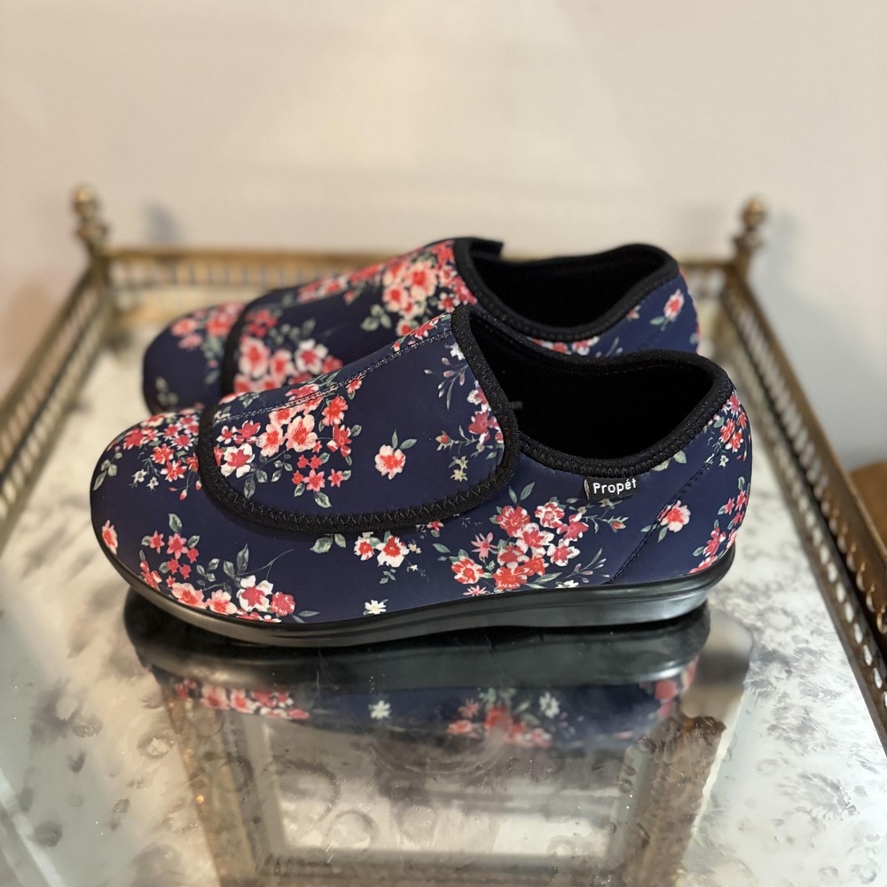 Propet Shoes Womens Size 8 Blue Floral‎ Hook & Loop Slip On Comfort Casual W0206